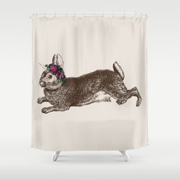 The Rabbit and Roses | Vintage Rabbit with Flower Crown | Bunny Rabbits | Bunnies | Hares | Shower Curtain