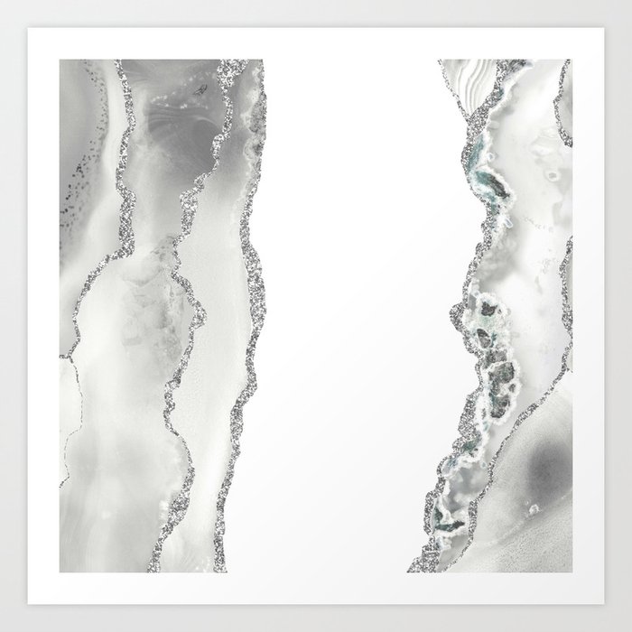 White & Silver Agate Texture 08 Art Print