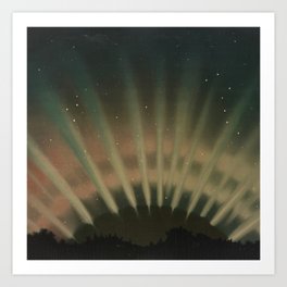 Vintage Aurora Borealis northern lights poster in earth tones Art Print