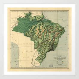 Physical Map of Brazil (1886) Art Print