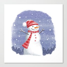 Snowman with Red Scarf Canvas Print
