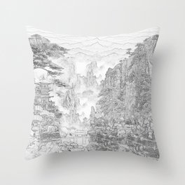 China Mural - Black & White Throw Pillow