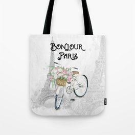 Vintage Bicycle Bonjour Paris Tote Bag