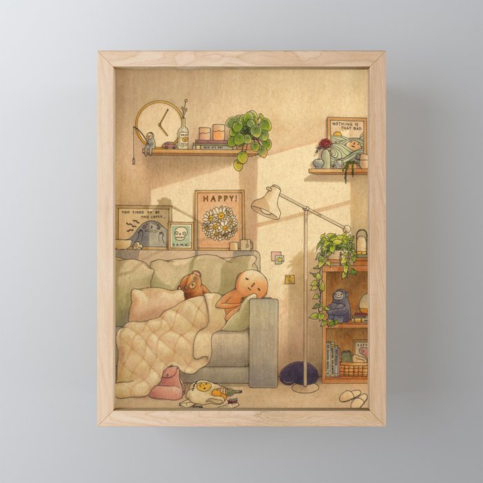 Couch Nap Framed Mini Art Print