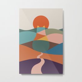 Cat Landscape 65 Metal Print | Sunset, Cat, Curated, Mountain, Meow, Drawing, Nature, Boho, Minimal, Colour 