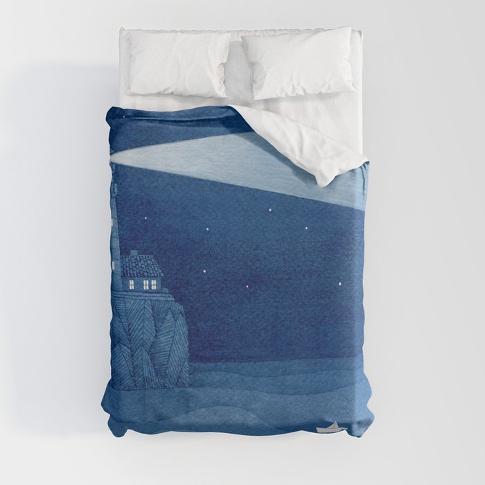 Lighthouse, small house & paperboat Duvet Cover