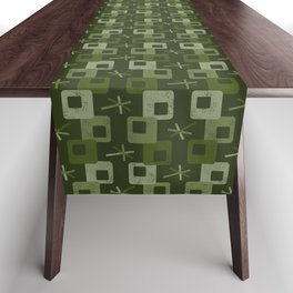 Mid Mod Geometric Groove Pattern - Olive Green Table Runner