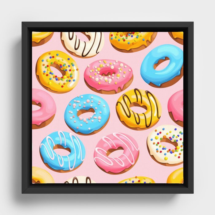 Doughnut Pink Modern Decor Framed Canvas