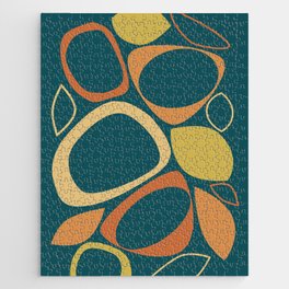 Mid Century Modern Abstract 8 Dark Teal, Orange and Yellow Jigsaw Puzzle