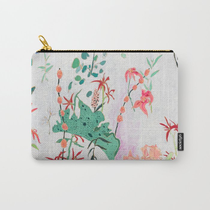 Abstract Jungle Floral on Pink and White Carry-All Pouch