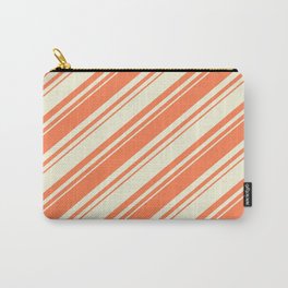 [ Thumbnail: Coral and Beige Colored Lined/Striped Pattern Carry-All Pouch ]