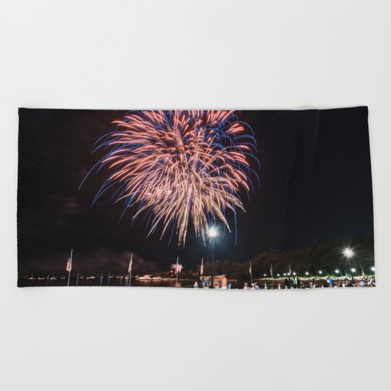 Gloucester Fireworks #2 Beach Towel
