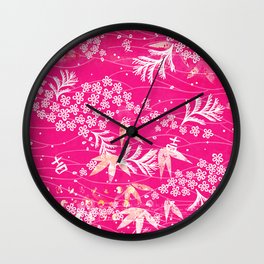 Vintage Japanese Pink And White Paper Floral Pattern Wall Clock