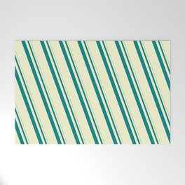 [ Thumbnail: Teal and Light Yellow Colored Striped/Lined Pattern Welcome Mat ]