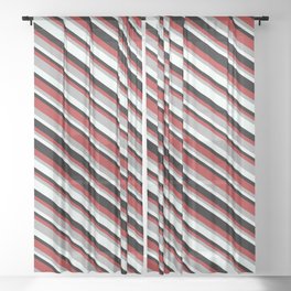 [ Thumbnail: Red, Dark Grey, Mint Cream, and Black Colored Pattern of Stripes Sheer Curtain ]