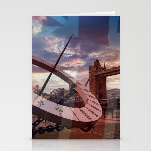 Sundial with tower bridge and faded Union Jack Stationery Cards