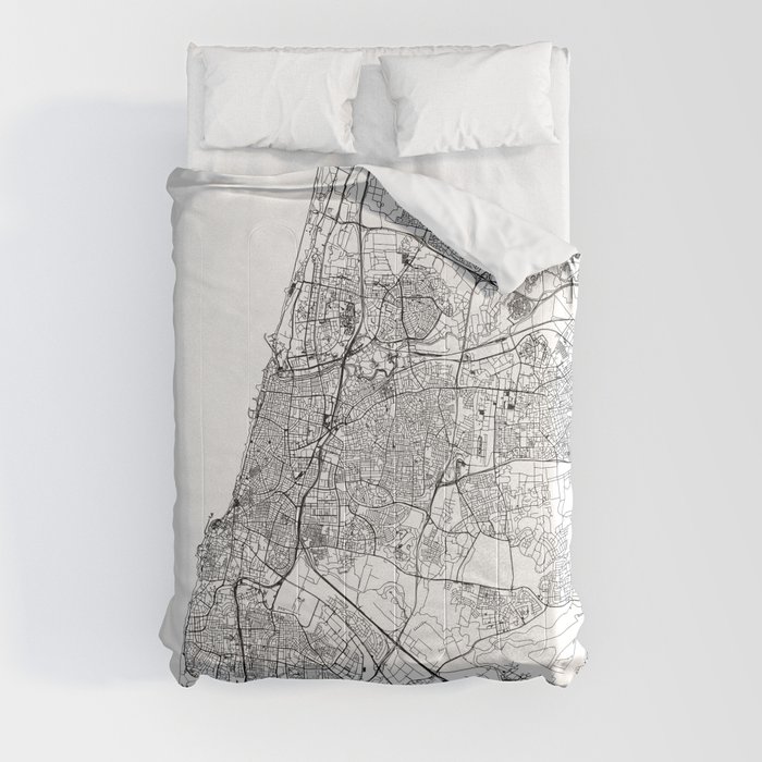 Tel Aviv-Yafo White Map Comforter