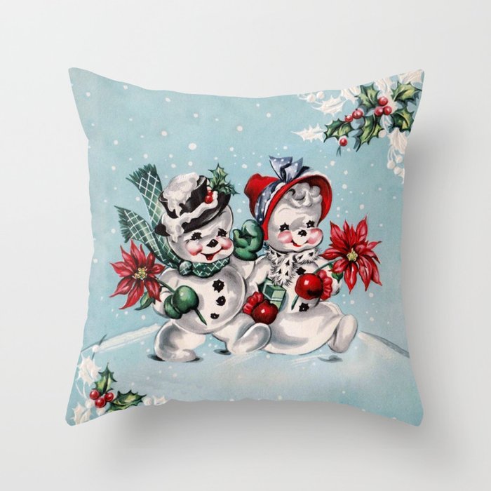 Vintage Christmas Snowman, Retro Christmas Throw Pillow