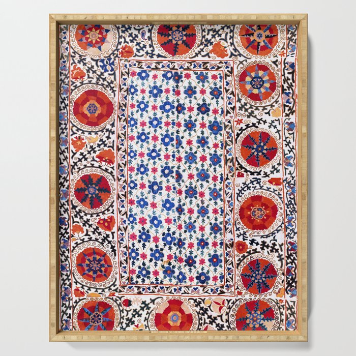 Kermina Nim Suzani  Antique Uzbekistan Embroidery Print Serving Tray