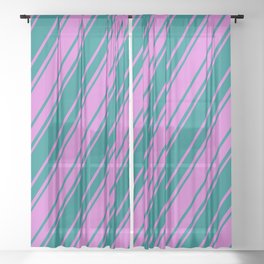[ Thumbnail: Orchid and Teal Colored Stripes/Lines Pattern Sheer Curtain ]