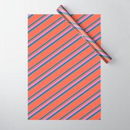 [ Thumbnail: Violet, Teal & Red Colored Lines/Stripes Pattern Wrapping Paper ]
