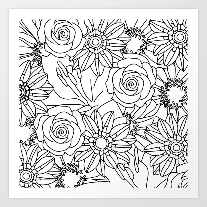 Flowers Of Summer B W Colour In Art Print By Jessicaslater Society6