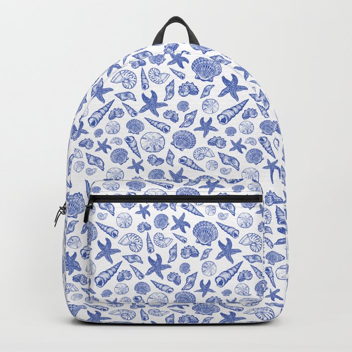 Blue Seashell Print Backpack by Elizabeth Weglein Society6