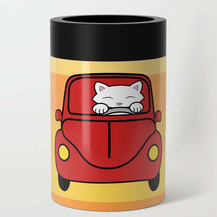 Cat driving a red car Can Cooler