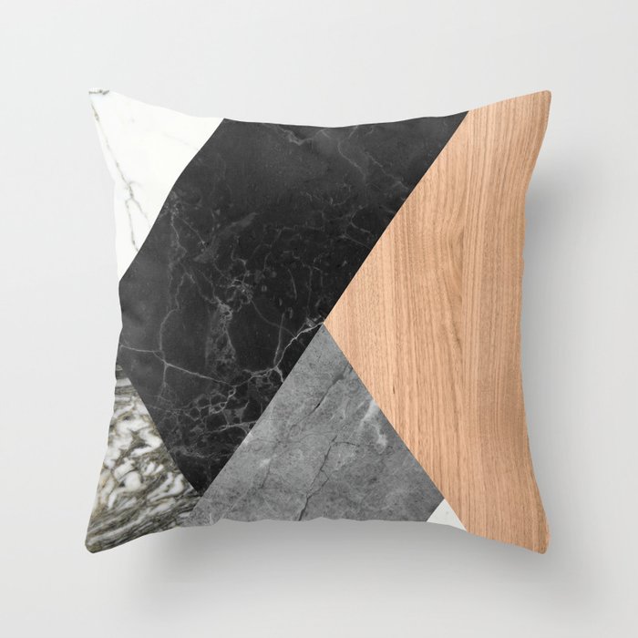 Marble and Wood Abstract Throw Pillow