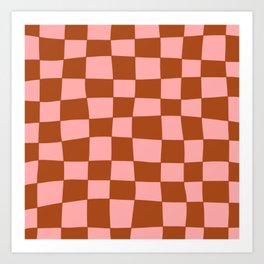 Hand Drawn Checkerboard Pattern (burnt orange/pink) Art Print