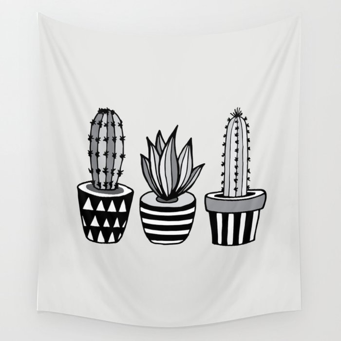 Cactus Plant monochrome cacti nature greyscale illustration floral succulent leaf home wall decor Wall Tapestry