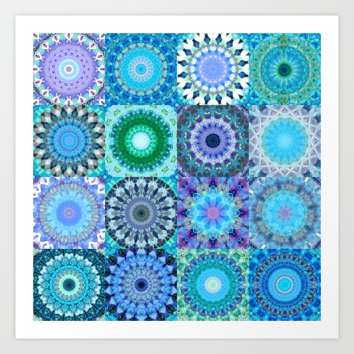 Blue Mandala Patchwork Art - Mandala Medley Three Art Print