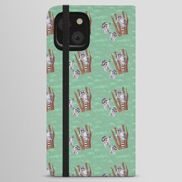 Playful Curious Raccoons Tree Pattern  iPhone Wallet Case