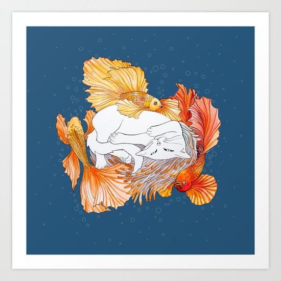 Cat dreams Art Print