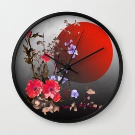 Pretty red watercolor flowers and a rising sun Wall Clock | Japanesewatercolor, Chinesewatercolor, Orientalwatercolor, Watercolor, Orientalflower, Japaneseflower, Painting, Japanesewatercolour, Sumi E, Chinesewatercolour 