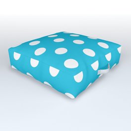 Classic Polka Dot Pattern_Medium Cyan Blue Outdoor Floor Cushion