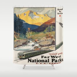 Train and train tracks and forests Bathroom Fabric Shower Curtain 180x180cm-71in 