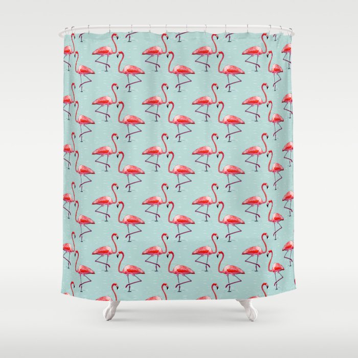 Flamingos in Cool Water Shower Curtain