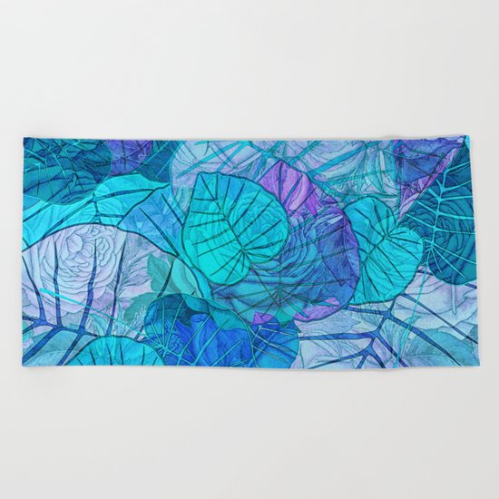 Leaves in Rosy Background 3 Beach Towel