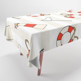 Lighthouse & Lifebuoy on Cream and White Stripes Tablecloth