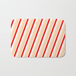 [ Thumbnail: Red, White, and Tan Colored Lines/Stripes Pattern Bath Mat ]