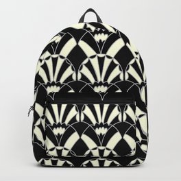 Art Deco Fans 1.3 Black Background Silver & Cream Backpack