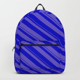 [ Thumbnail: Slate Blue and Blue Colored Stripes/Lines Pattern Backpack ]