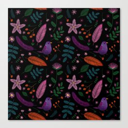 Embroidered Bird & Flowers Canvas Print