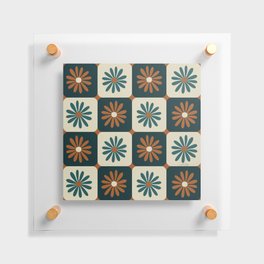 Checkered Daisies – Teal & Cream Floating Acrylic Print