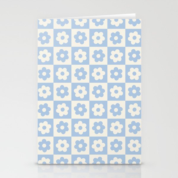 Flower Checker Baby Blue Stationery Cards