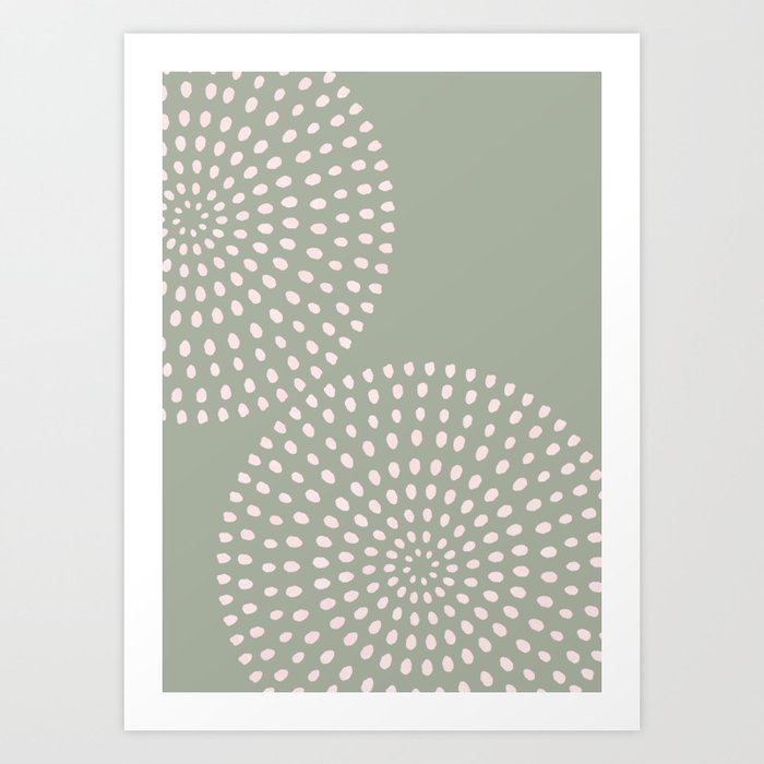 Boho, Mid Century Dots 5 Sage Green Art Print