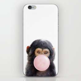 Baby Monkey Blowing Bubble Gum, Pink Nursery, Baby Animals Art Print by Synplus iPhone Skin