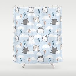 Seamless Pattern Cute Kawaii Cats Kite Shower Curtain