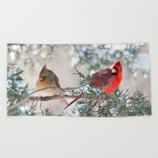 Remembering.... (Northern Cardinals) Beach Towel